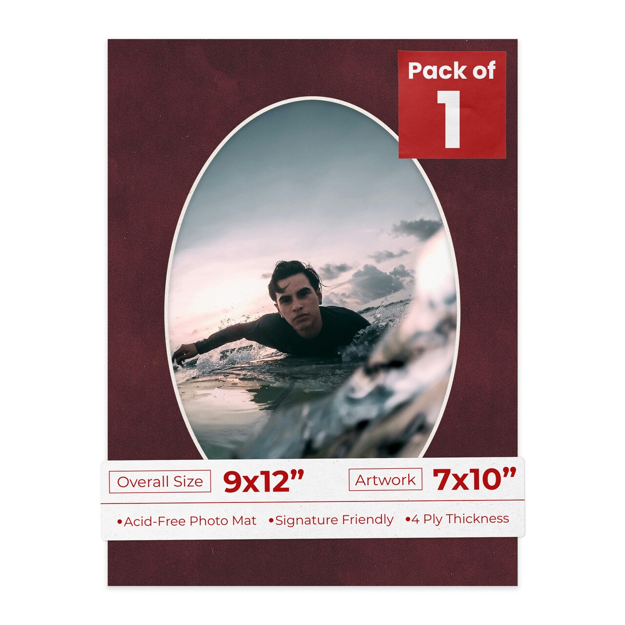 Dark Red Suede Mat Board for 9x12 Frames - Oval Opening for 7x10 Photos
